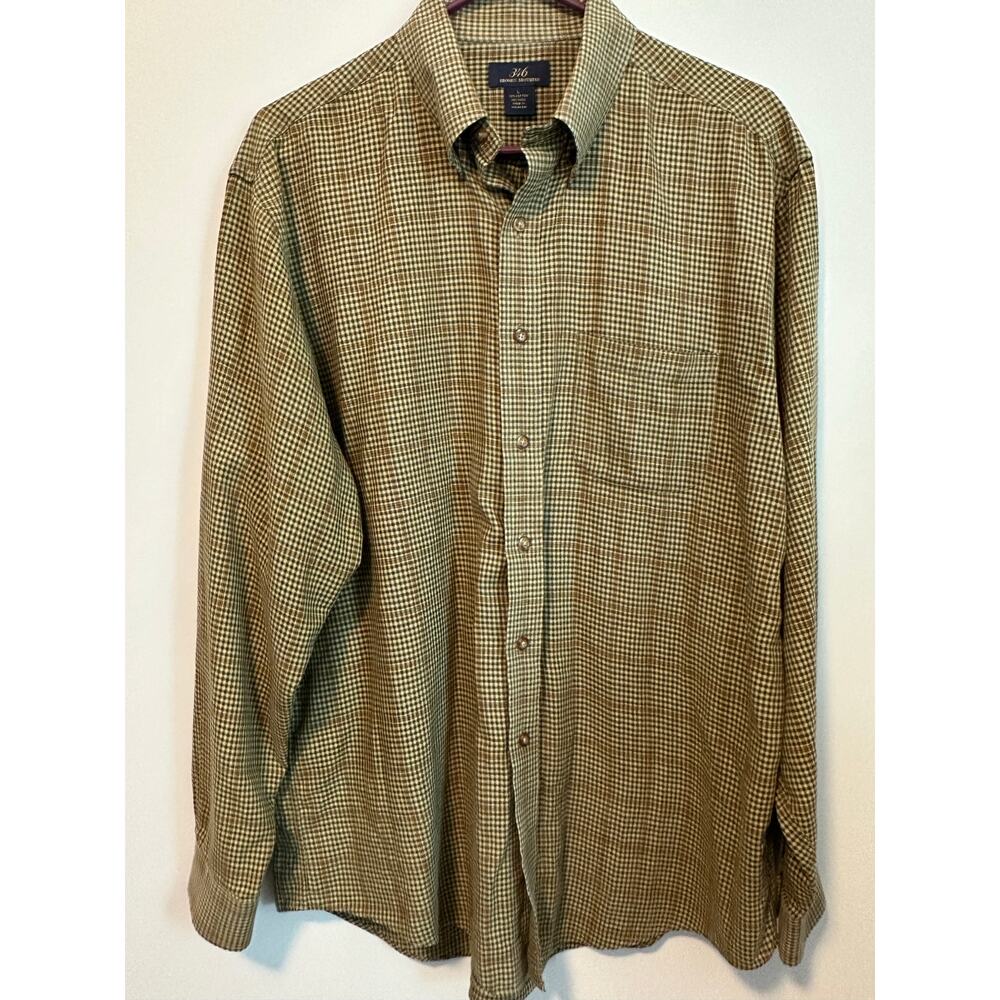 Brooks Brothers 346 Mens Large Cotton Wool Plaid Check Button Down Shirt Casual